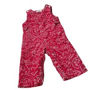 VTG Health Tex Overalls Kids 24M Red White Corduroy Floral Trees Nature Scribble